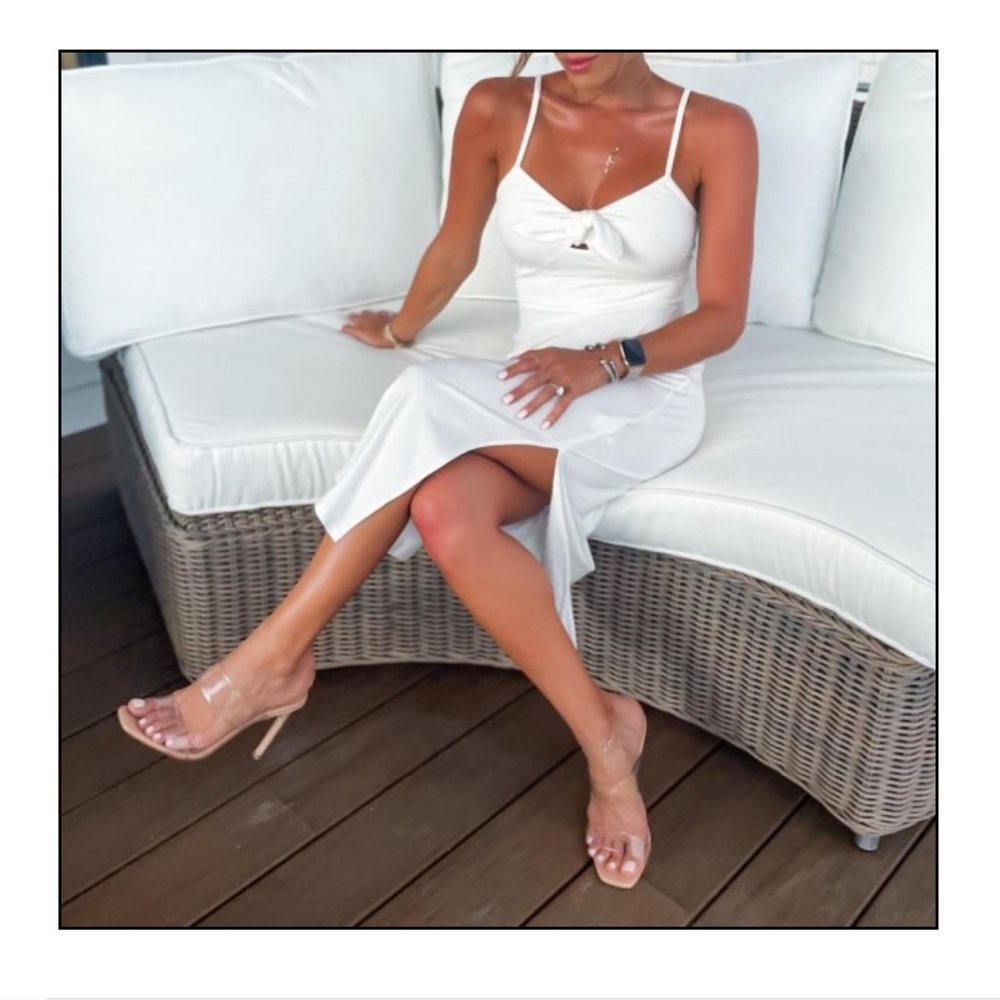 Express white soft tie front midi dress